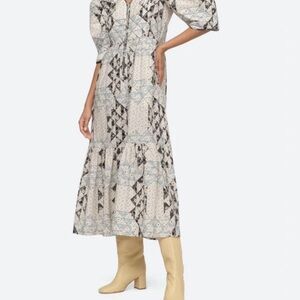 Sea New York Geometric Long Sleeve Dress in Cream and Black